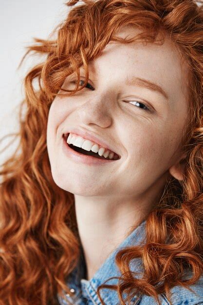 Free Photo Close Up Of Redhead Beautiful Girl With Freckles Smiling