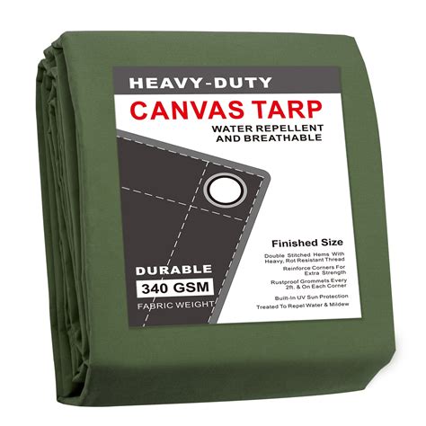 Cartman Canvas Tarp 10x12 Heavy Duty Canvas Tarpaulin With Rustproof