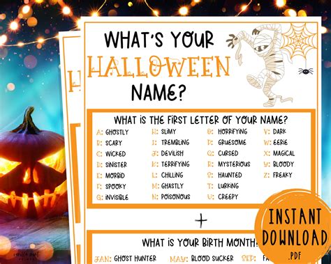 Whats Your Halloween Name Game Halloween Printable Games Etsy