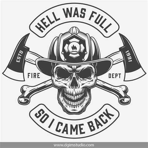 Vintage Firefighter Designs Set Firefighter Fire Fighter Tattoos Skull