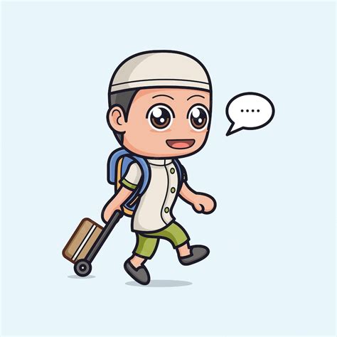 Premium Vector Cute Cartoon Muslim Boy Character Travel
