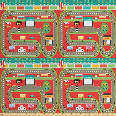 Car Race Track Fabric By The Yard Roadway Activity Car Racing