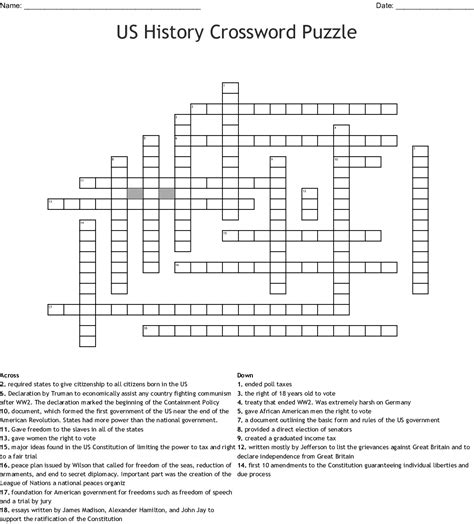 › printable crossword puzzles with answer key. Printable History Crossword Puzzle | Printable Crossword ...