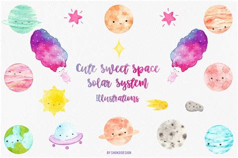 Every font is free to download! cute sweet planets SOLAR SYSTEM space illustrations cliparts