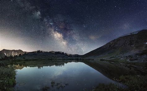 Galaxy Milky Way Night Stars Lake Reflection Landscape Hd