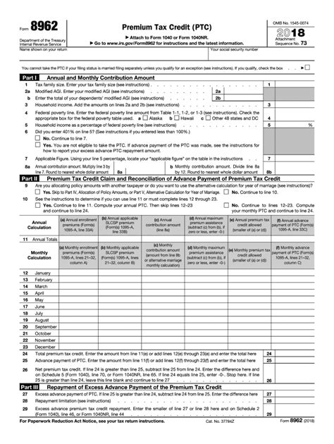 Irs 8962 2018 Fill And Sign Printable Template Online Us Legal Forms
