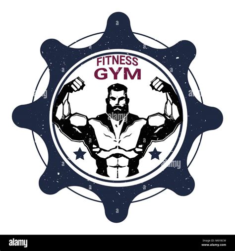 Fitness Gym Label With Strong Athletic Man Bodybuilder On White