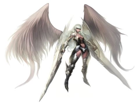 Wings Swords Female Wings White Hair Angel Sexy Armor Boots Armor Big Breasts Hd