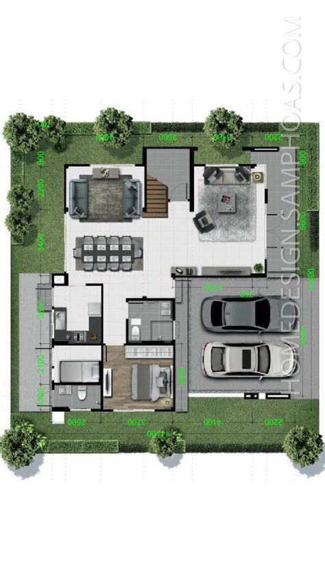 House design plans 13x14m with 4 Bedrooms - House Plans 3D