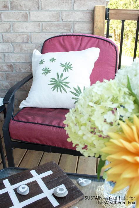 I still plan to bring this pillow inside when i know there is rain coming, but if it gets stuck in a shower, it won't be sopping wet. DIY Leaf Stamped Outdoor Pillow Covers - The Weathered Fox