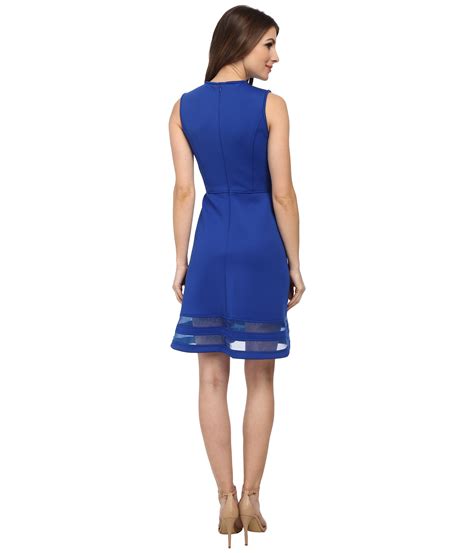 Calvin Klein Fit And Flare With Illusion Stripe Dress In Regatta Blue