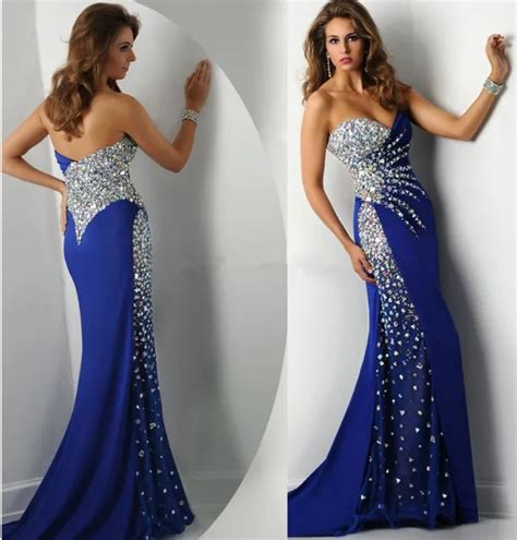 amazing royal blue rhinestones prom dresses 2016 sexy sweetheart long chiffon mermaid gala dress