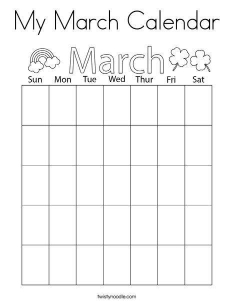 My March Calendar Coloring Page Twisty Noodle Light Purple Wallpaper
