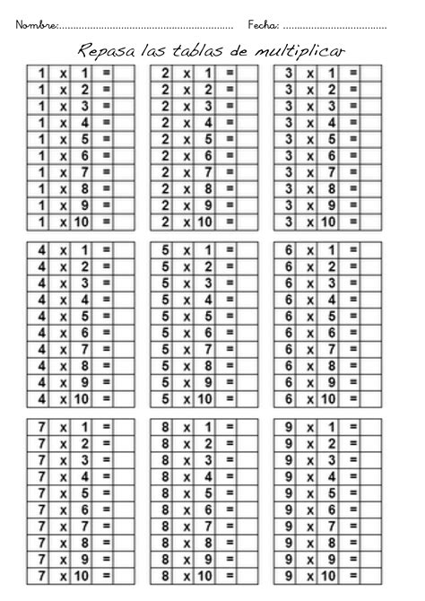 Ejercicios De Multiplicacion Del 2 Al 12 Para Imprimir Imagui