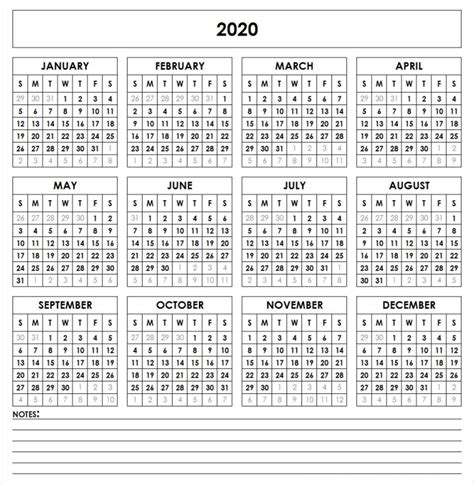 Blank Calendar 2020 Printable Template Word Pdf Excel