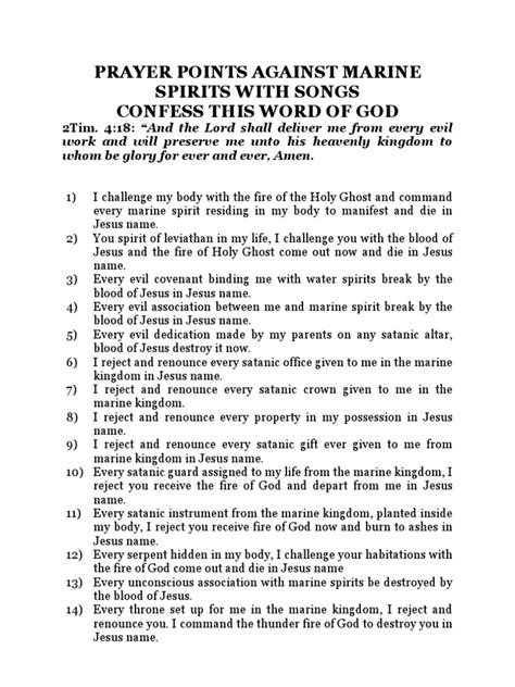 Prayer Points Against Marine Spirits With Songs Pdf Serpents In The