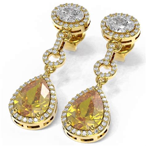 Lot 722 Ctw Canary Citrine And Diamond Earrings 18k Yellow Gold Ref 232h9r