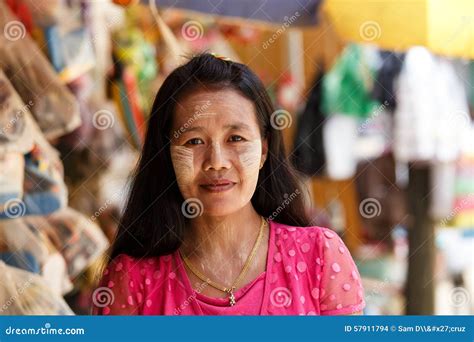 Thanaka Painted Face On Burmese Lady Myanmar Burma Editorial Stock