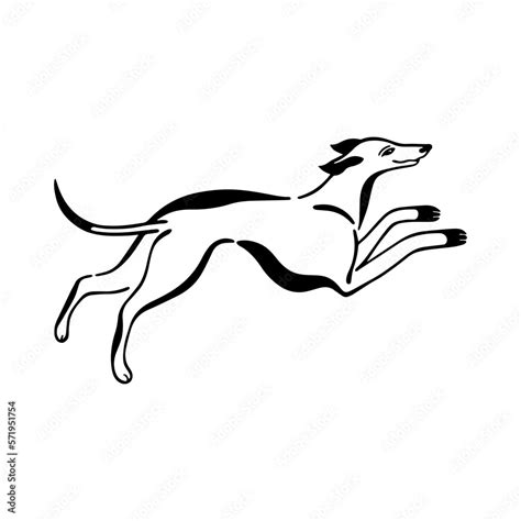 Vector Drawing Of A Running Dog Dog Of Hunting Breed Greyhound Dog