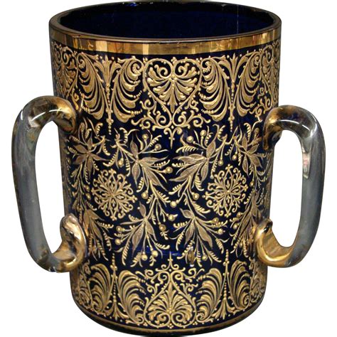 Moser Antique Gilded Enamel Cobalt Three Handled Loving Cup From Finerchoice On Ruby Lane