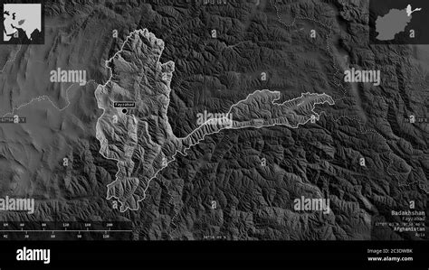 Badakhshan Province Of Afghanistan Grayscaled Map With Lakes And