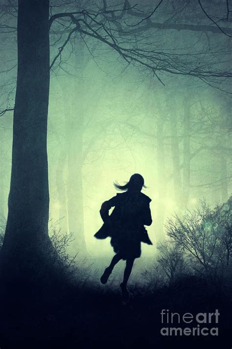Female Running In A Creepy Forest At Night Photograph By Lee Avison