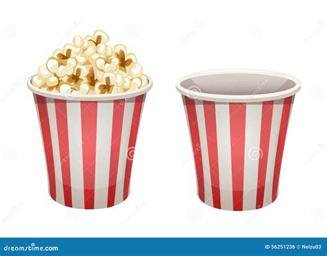 Popcorn Bucket Isolated Full And Empty Pop Corn Box For Cinema