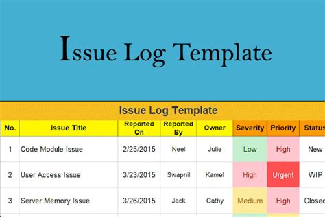 Project Issue Log Template Issue Tracking Template For Excel Free