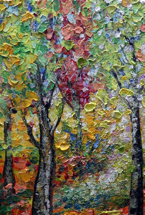 Colorful Blooming Flowers Summer Birch Trees Park Original Oil Painting