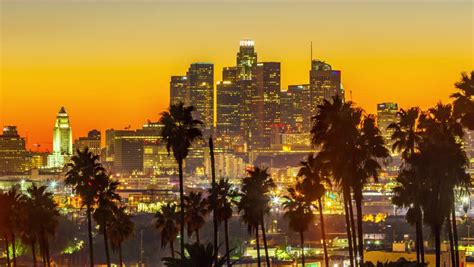 4k Palm Trees Silhouettes Over Night City Of Los Angeles