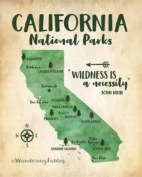 California National Parks Map Adventure Travel Mountains Etsy