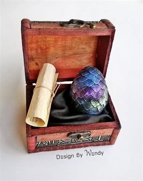 Dragon Egg Dark Rainbow And Dragon Story In Wooden Chest Iridescent