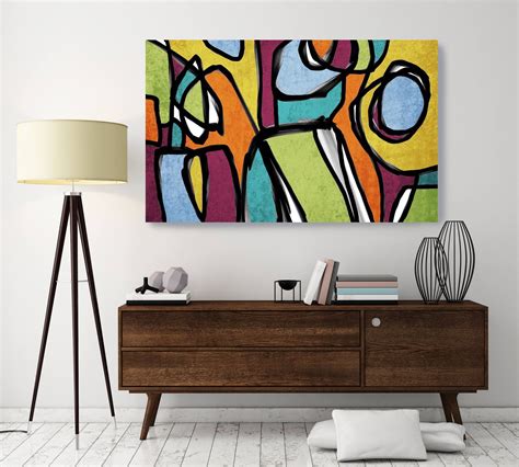 Vibrant Colorful Abstract 0 12 Mid Century Modern Green Blue Canvas