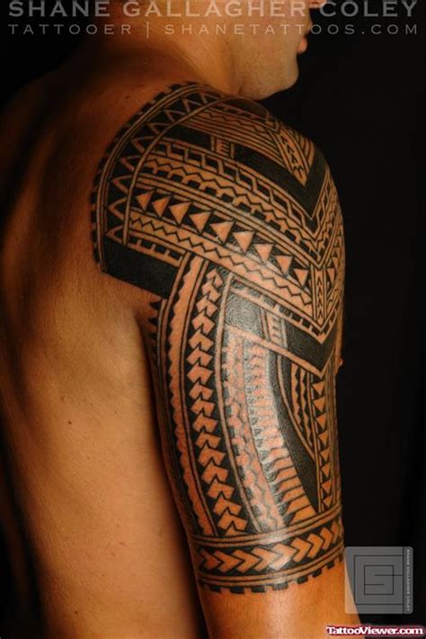 Right Half Sleeve Polynesian Tribal Tattoo