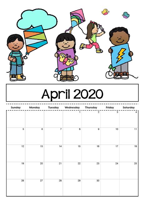 April 2020 Kids Calendar In 2020 Kids Calendar Printable Calendar