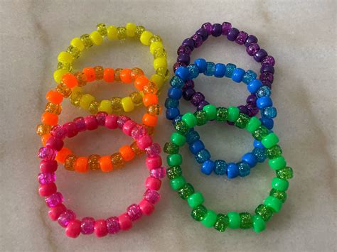 Set Of 6 Rainbow Kandi Bracelets Etsy Kandi Bracelets Pony Bead