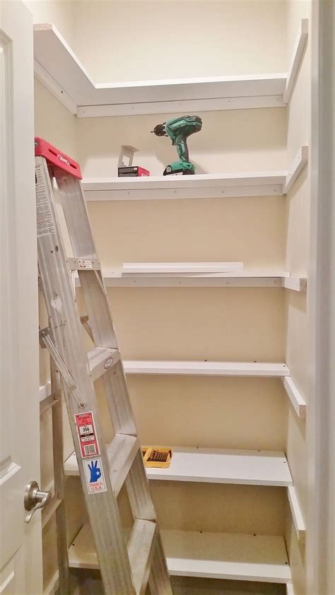 It costs about $20 a linear foot (our 10 foot you can build your own wood closet shelving. Kitchen Pantry Makeover, Replace wire shelves with wrap ...