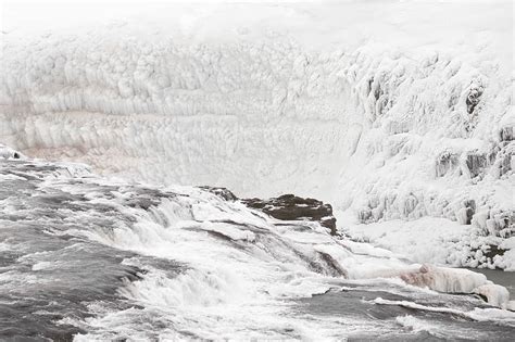 Hd Wallpaper Frozen Gullfoss Flowing Water Near Snow Covered Mountain