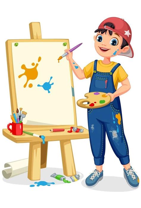A Young Boy Painting On An Easel With Paintbrushes And Watercolors