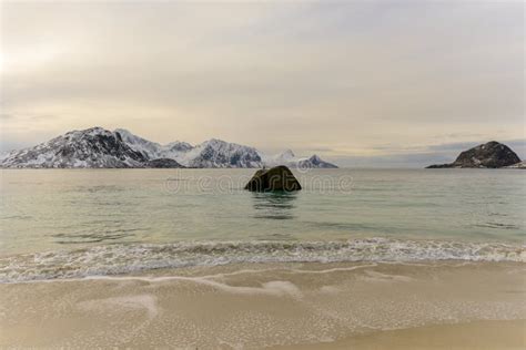 Spiaggia Di Haukland Isole Di Lofoten Norvegia Fotografia Stock