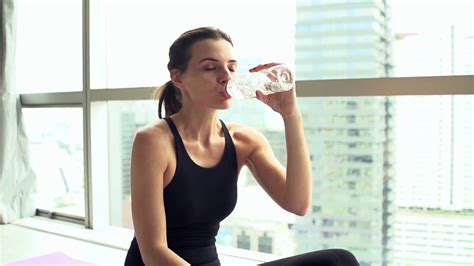 Young Tired Woman Drinking Water Workout Stock Footage Sbv 330025712