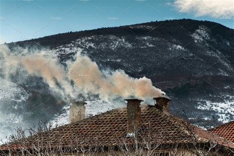 Chimney Of The House And Smoke ~ Nature Photos ~ Creative Market