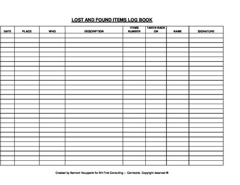lost and found yearly logbook bh first consulting