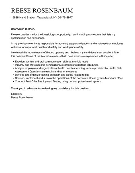 Kinesiologist Cover Letter Velvet Jobs