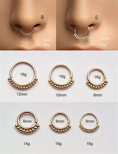 Nose Ring Small Septum Ring With 1mm Balls Solid 14k Yellow Gold 18g