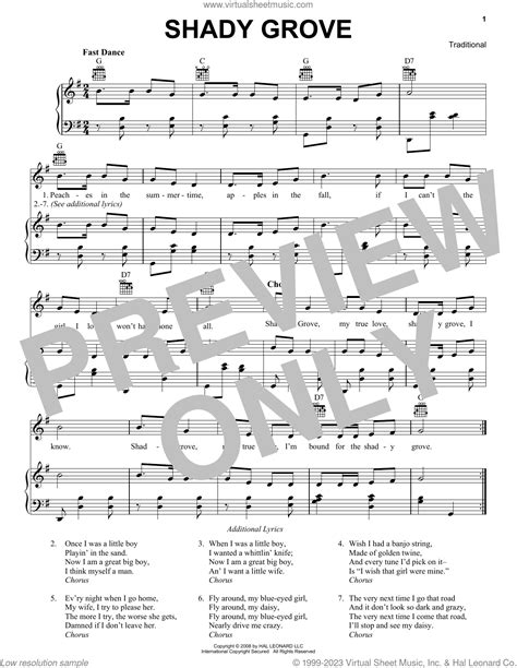 Shady Grove Sheet Music For Voice Piano Or Guitar Pdf
