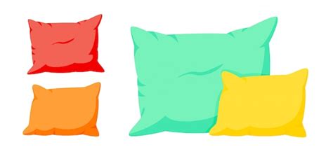 Colored Two Pillows Composition Cartoon Set Home Interior Textile