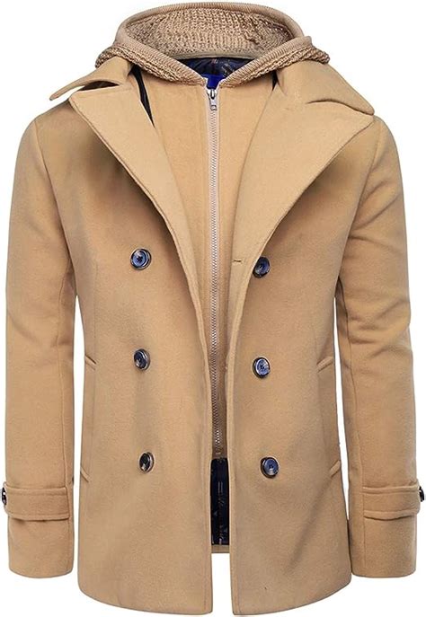 mens winter trench coat wool blend double breasted pea coat slim fit warm thick overcoat amazon