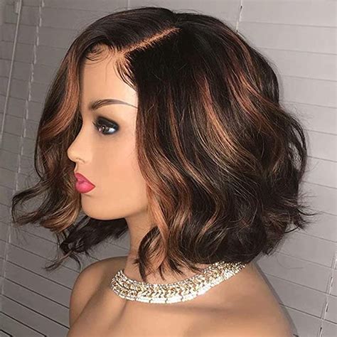 Amazon Com Oulaer Wig Highlight Ombre Colored 180 Density Short Bob