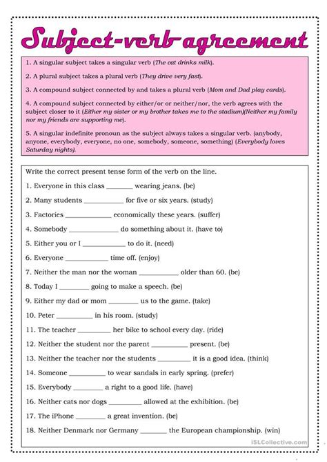 Subject Verb Agreement English Esl Worksheets For Distance Learning